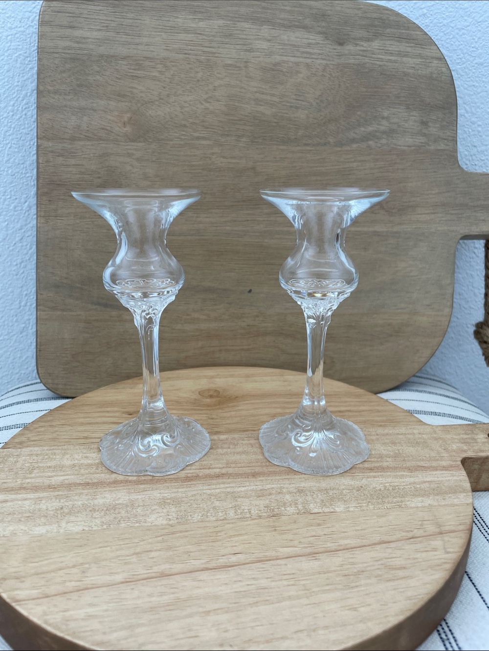 Clear Glass Decorative Candlestick Pair - Elegant Crystal Look